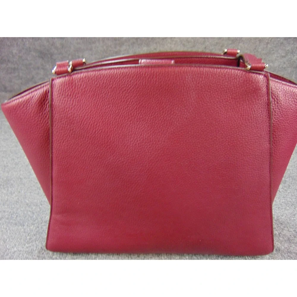 Kate Spade Tote Burgundy Red Pebbled Leather Satchel Bag with Pouch Shoulder Bag